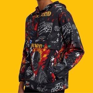 NWT Reason Men’s Flaming Skulls Anorak Hooded Jacket